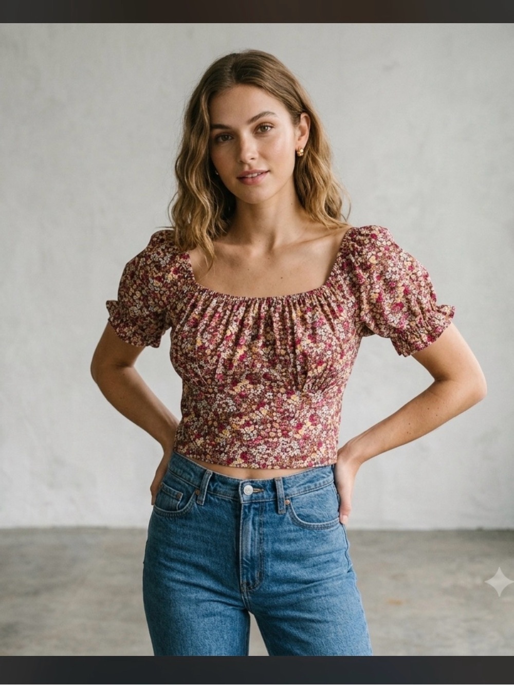 Fairycore Sim & Sam floral crop top with puff sleeves size XL EUC